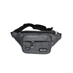 Férfi szürke övtáska, négy cipzáros zsebbel.