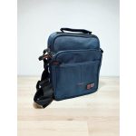 Kék férfi kicsi oldaltáska elején kettő zsebbel.