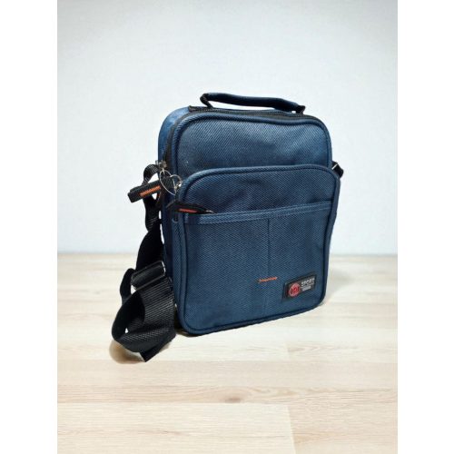 Kék férfi kicsi oldaltáska elején kettő zsebbel.