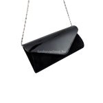 Fekete női alkalmi táska, bársony-lakkozott külsővel.