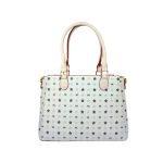 Sok rekeszes női bézs kézitáska.