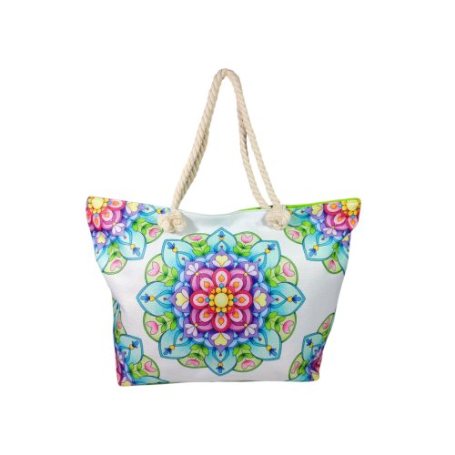 Mandala mintás zöld nagyméretű strandtáska.