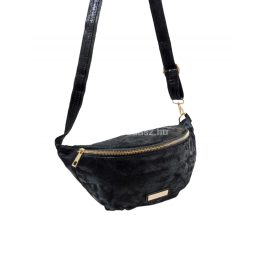   Fekete divatos női övtáska, belsejében cipzáros zsebbel.
