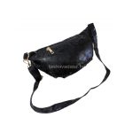 Fekete divatos női övtáska, belsejében cipzáros zsebbel.