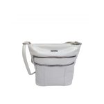 Női fehér táska, kívül három cipzáros zsebbel.