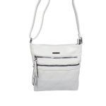 Fehér női oldaltáska osztott belsővel.