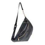 Fekete műbőr női átvetős táska, mely övtáskának is viselhető.